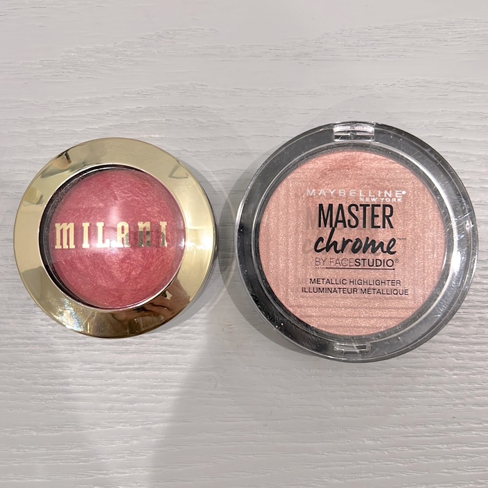 Milani Dolce Pink Baked Blush & Maybelline Master Chrome Rose Gold Highlighter